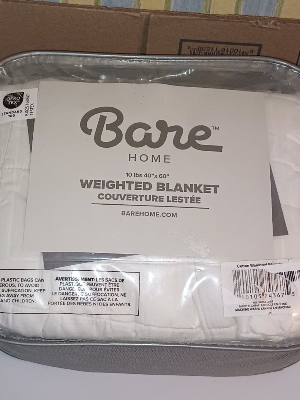 NEW Cotton Weighted Blanket by Bare Home - 10 lb 40" x 60", White - Picture 9 of 10
